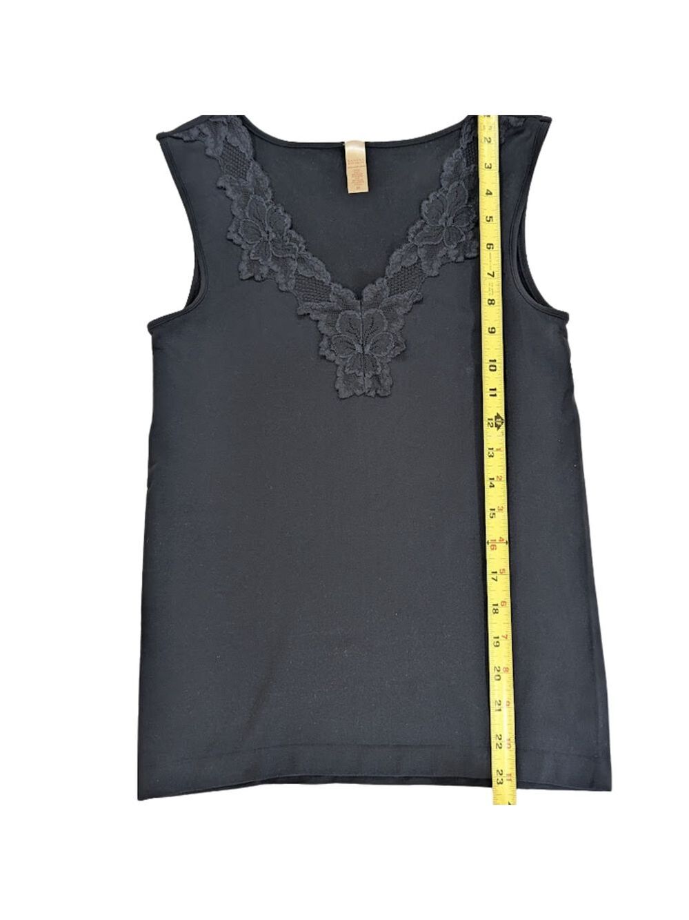 Banana Republic Petite Lace Trim V-Neck Tank Black Soft Goth Camisole Dark Roman - Picture 7 of 12